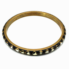 Vintage 60’s Inlaid Bone Mosiac Ebony Brass Bangle Bracelet