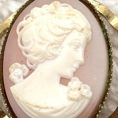 Vintage Cameo Pendant Gold Tone Carved Resin Lady Profile 1.25″