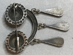OLD Antique 1940-50 VIKING STYLE ethnic Latvian SILVER Brooch SAKTA with AMBER