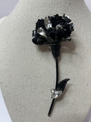 Francois by Coro Large Black Enamel and Cubic Zirconia Brooch/Pin