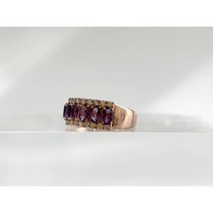 Faux Amethyst Clear Stone Rose Gold Toned Costume Jewelry Vintage Ring – sz 5.5