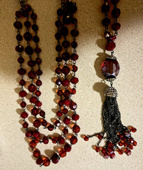 Vintage Miriam Haskell Red Bead Tassel w/ Tag & 3-Strand Necklace
