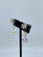 Vintage Aurora Borealis dangle lever back Earrings graduated silver tone 1″