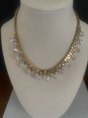 VTG1960’s Gold Tone Chain W/Clear AB Glass Beads/Rhinestone Choker Necklace-15″