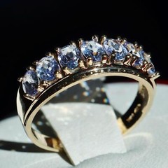 10k yellow gold ring 1.00ct natural tanzanite size 6 band vintage 2.15gr N3511