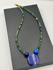 Antique Beaded 100% Lapis Lazuli With Roman Glass Necklace From Afghanistan
