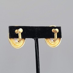 Vintage Napier Clip on Earrings Gold Plated White Cabochon 1 1/8″