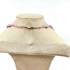 Vintage Lavender Purple Beaded Strand Necklace Long Boho Faux Pearl Mixed Beads