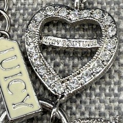 Vintage Juicy Couture Charm Necklace Silver Tone Key Heart Crown Enamel Tag