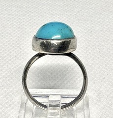 (08) Huge 6 Ct. Turquoise 925 Sterling Silver Ring Size 5.5 Vintage est 1970s