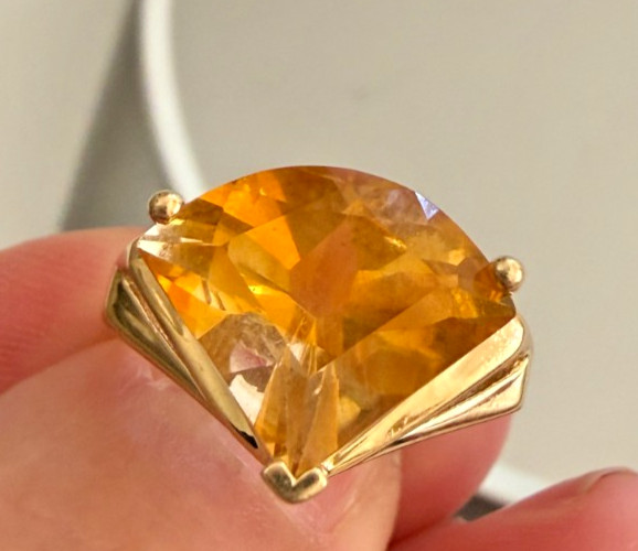 Vintage Mid Century 14K Yellow Gold Fancy Cut Citrine Cocktail Ring 4g Size 7