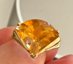 Vintage Mid Century 14K Yellow Gold Fancy Cut Citrine Cocktail Ring 4g Size 7