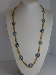 Vintage Accessocraft NYC Gold Tone Multi Color Blue Speckled Glass Necklace