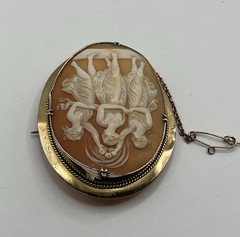 Herbert Bushell & Son Antique Cameo 9CT 9K Gold LARGE 2 1/8” X 1 5/8” Pin Brooch