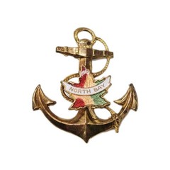 Anchor Ship Brooch North Bay Canada Enamel Gold tone Vintage 1.5 in