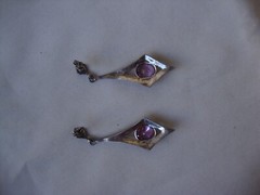 VINTAGE ARROW TEARDROP PINK TOPAZ W/ MARCASITE SILVER 925 DANGLE STUD EARRINGS
