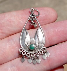 Southwestern Sterling Silver Malachite Dangling Charms Pendant 925 3.5g 1.75 In