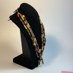 Vintage Necklace Chunky Wood Beads Maximalist Boho Colorful for Stacking
