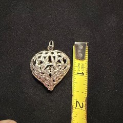 Sterling Silver Pierced Puffy Heart drop pendant