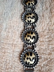 Vtg. Bracelet Antique Silver Finish~6 Leopard Print Disks~80’s-90’s~Aprx.8″#1859
