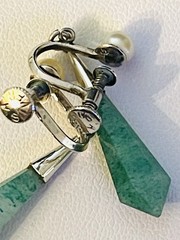 Antique Mother’s 1890’s Screw Back Sterling Silver Green Jade Hexagon Earrings