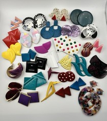 Vintage 80s 90s Colorful Earrings Lot 30 Pairs Pierced