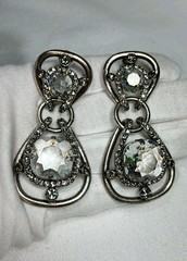 Lanvin Paris Gunmetal Color Clear Huge Crystal Drop Dangle Clip on Earrings