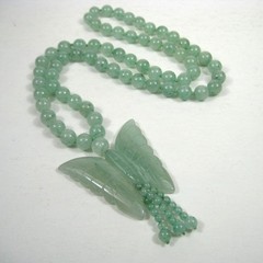 Vintage Jade Butterfly Necklace Jadeite Green Beaded 26 in Beaded Pendant Tassel