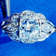 Original EARTH MINED DIAMOND Deco Engagement Ring VINTAGE PLATINUM Solitaire 8