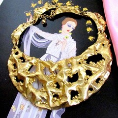 VTG Runway 70s Rare NAPIER Brutalist GP Modernist Bib Necklace “Molten Metal”