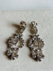 Vintage Swarovski Brand Rhodium Plated Crystal Chandelier Dangle Clip Earrings