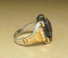 Vintage 10K GF Sterling Silver Carved Tiger’s Eye Soldier Cameo Signet Ring 9.5