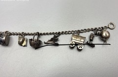 Sterling Silver 925 Charm Bracelet 7″ Curb Link Dangle Charms Spring Ring Signed