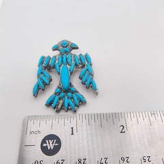 Vintage Thunderbird Brooch Silver Tone Faux Turquoise Southwestern Zuni Style