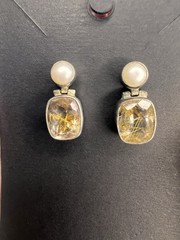 Vintage 925 Silver Lot: Rutilated Quartz Pearl Earrings Cameo Ring Shell Necklac