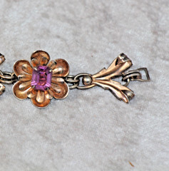 Vintage 1930s Bracelet Gold Wash Sterling Silver Flowers w Faceted Purple Stones