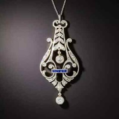 2Ct Art Deco Style Lab Created Diamond & Sapphire 14k White Gold Finish Pendant