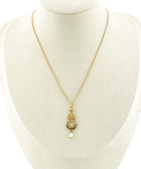 Antique Edwardian 9K Gold Pearl Lavalier Pendant Necklace 17 Inch