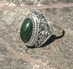 Vintage Soviet Russian Sterling Silver 925 Ring Jade ,Women’s Jewelry Size 7.75