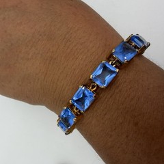 Vtg Blue Stone Tennis Bracelet Gold Over Sterling Silver Thailand UTC QVC Design