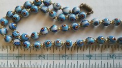Vintage Murano Millefiori Glass Bead Necklace 28″ Long Venetian Blue Flower