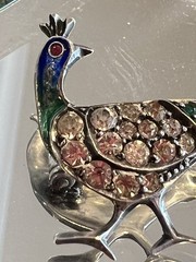 Antique Art Deco/Art Nouveau Sterling Silver Enamel/Rhinestone Peacock Brooch