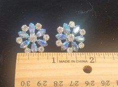 B. David Blue Aurora Borealis Marquise Rhinestone Clip Earrings & Necklace 20″