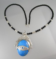 Untested Sterling Tuareg Berber Turquoise N Africa Black Beaded Necklace 1053