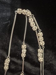 Silver Tone Rhinestone Station Necklace – Long Chain – Elegant Vintage Style