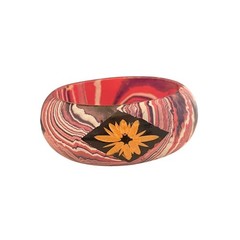 Vintage 1970s Painted Wood Bangle Bracelet Marbled Floral Pink Purple – 9P
