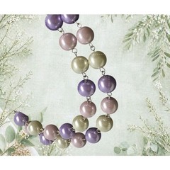 Vintage Pastel Faux Pearl Double Strand Necklace Pink Purple Romantic