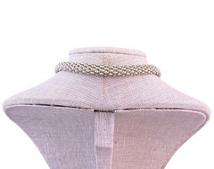 Vintage Silver Tone Mesh Choker Necklace Elegant Sculpted Bead Detail