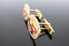 Vintage Gold Tone Red Blue Enamel LDO Initial Cufflinks Oval Textured Design