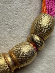 Vintage Cadoro Gold Tone Rings On Pink Orange Embroidery Floss Necklace 15”